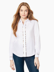 Animal Trim Easy-Care Oxford Button-Up Shirt in NYC White/Animal Print
