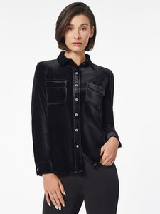 Button-Front Velour Utility Shirt, Jones Black | Meison Studio Presents Jones New York