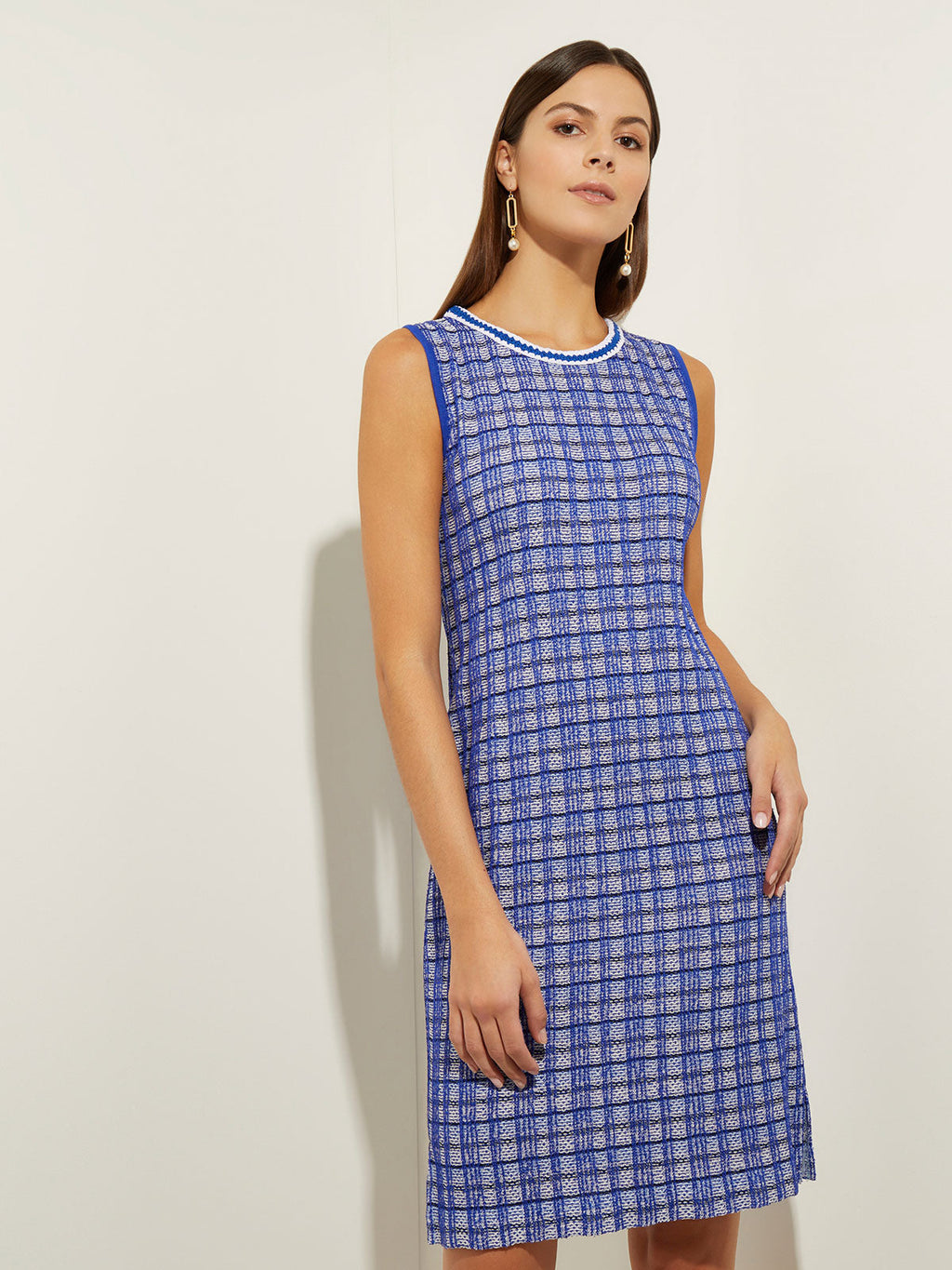 Tweed Midi Dress - Blue Midi Dress | Misook – meison
