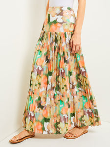 Maxi Drop Waist Skirt - Pleated Watercolor Woven, Verdant Clover/Paradise Green/Pale Gold/Charmeuse/Peach Blossom/White | Misook