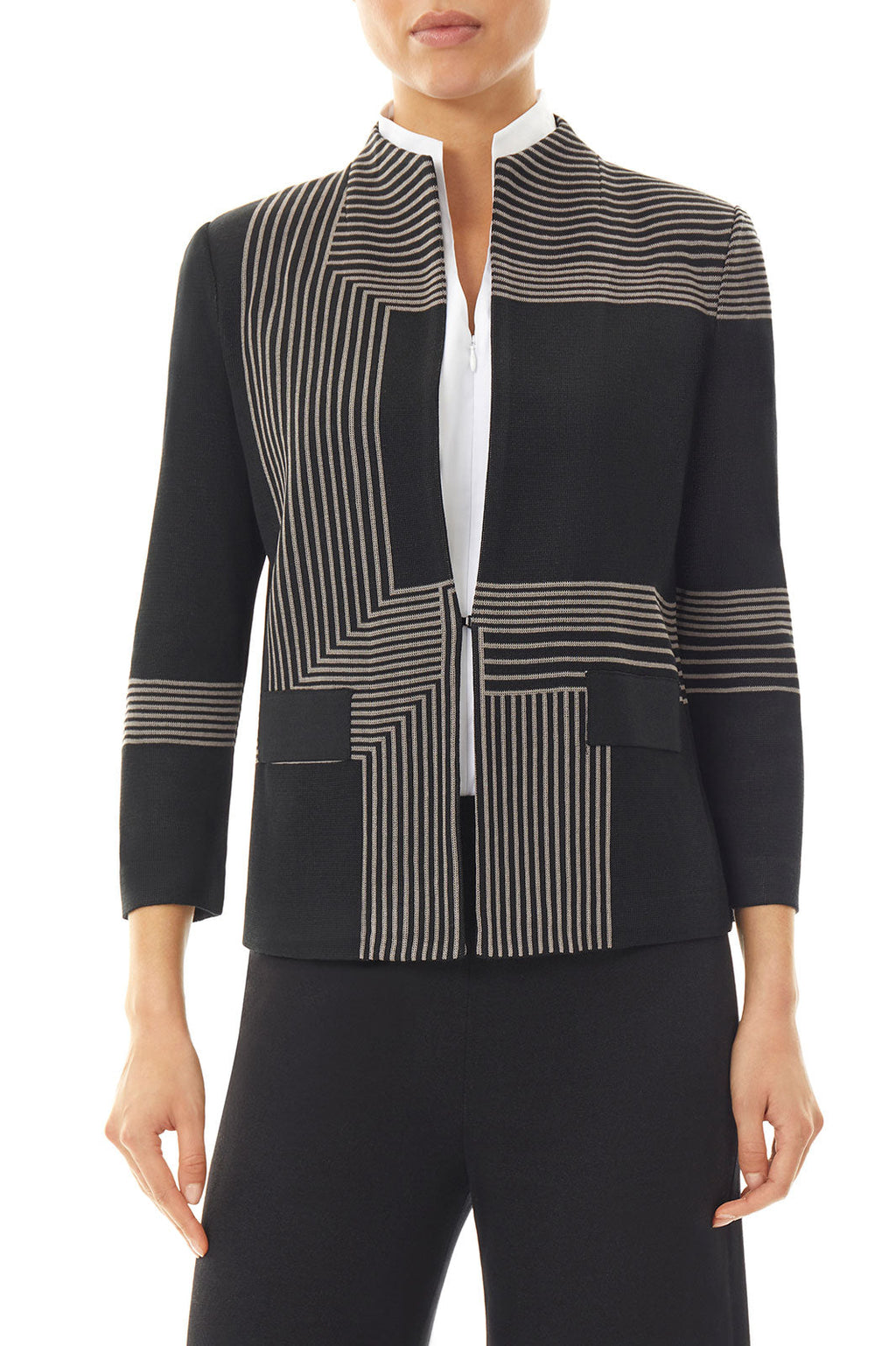 Geometric Stripe Funnel Neck Knit Jacket