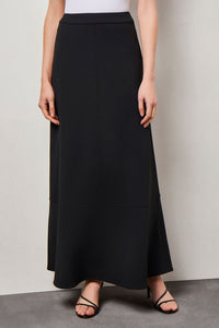 Flare Deco Crepe Maxi Skirt, Black, Black | Ming Wang