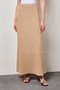 Plus Size Flare Deco Crepe Maxi Skirt, Dark Champagne, Dark Champagne | Ming Wang