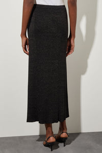 Midi Straight Skirt - Shimmer Ribbed Knit, Black/Silver | Ming Wang