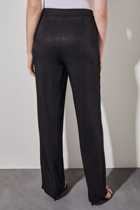 Side-Zip Straight Leg Pants - Shimmer Woven, Black/Silver | Ming Wang