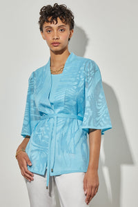 Tie-Front Jacket - Sheer Floral Knit, Dew Blue | Ming Wang