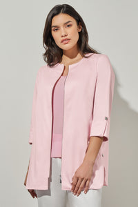 Plus Size Front Zippered Jacket - Cuff Sleeve 100% Cotton, Perfect Pink | Ming Wang