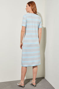 Plus Size Midi Flare Dress - V-Neck Jacquard Soft Knit, Moonbeam/Haze/White | Ming Wang