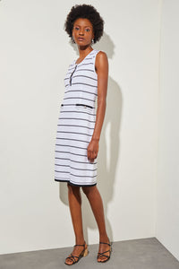 Mini Sheath Dress - Button Front Striped Knit, White/Black | Ming Wang