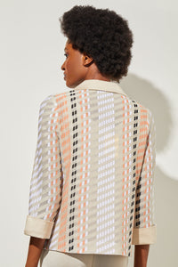 Plus Size Lapel Collar Jacket - Mixed Media Knit, Limestone/Coral Sand/Black/White | Meison Studio Presents Ming Wang