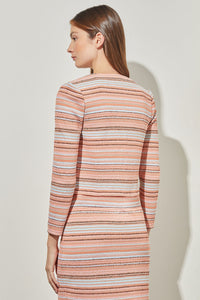 Cropped Jacket - Striped Tweed Knit, Coral Sand/Oceanfront/Limestone/Black/White | Meison Studio Presents Ming Wang