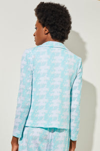 Lapel Collar Jacket - Houndstooth Knit, Oceanfront/White | Ming Wang
