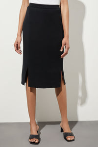 Knee Length Pencil Skirt - Front Slit Knit, Black | Meison Studio Presents Ming Wang