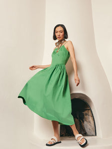 Modern Fit & Flare Cotton Maxi Dress, Verdant Clover | Meison Studio Presents Misook