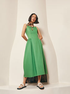 Modern Fit & Flare Cotton Maxi Dress, Verdant Clover | Meison Studio Presents Misook