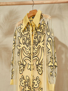 Midi Applique Shirtdress - Sheer Woven, Pale Gold/Black | Meison Studio Presents Misook