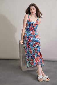 Maxi Multi-Tiered Dress, Printed Chiffon in the Color Pacific Navy Multi | Jones New York