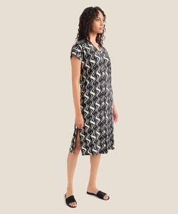 Odera Cuff Sleeve Dress, Black Print | Meison Studio Presents Masai