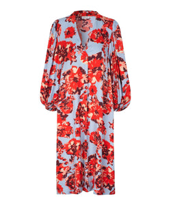 Nalo Smock-Sleeve Midi Dress | Orange com Print | Masai Copenhagen