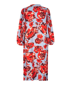 Nalo Smock-Sleeve Midi Dress | Orange com Print | Masai Copenhagen