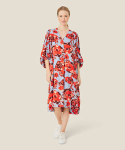 Nalo Smock-Sleeve Midi Dress | Orange com Print | Masai Copenhagen