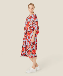 Nalo Smock-Sleeve Midi Dress | Orange com Print | Masai Copenhagen