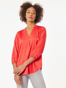 Crepe de Chine Roll Tab Pintuck Blouse in the Color Rouge | Jones New York