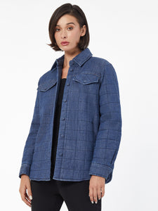 Quilted Button-Front Shacket in the Color Indigo - Dark Wash | Jones New York