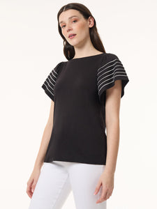 Flutter Short-Sleeve Top, Cotton Modal in the Color Jones Black | Jones New York