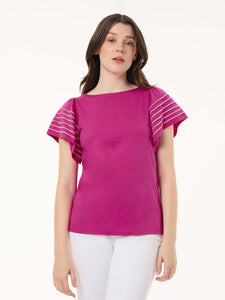 Flutter Short-Sleeve Top, Cotton Modal in the Color Bright Orchid | Jones New York