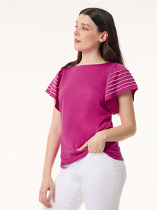 Flutter Short-Sleeve Top, Cotton Modal in the Color Bright Orchid | Jones New York