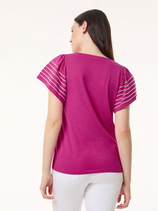 Flutter Short-Sleeve Top, Cotton Modal in the Color Bright Orchid | Jones New York