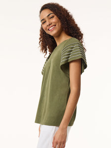 Flutter Short-Sleeve Top, Cotton Modal in the Color Jasper Green | Jones New York