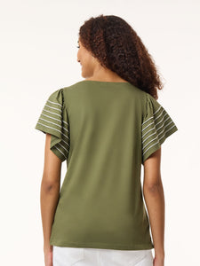 Plus Size Flutter Short-Sleeve Top, Cotton Modal in the Color Jasper Green | Jones New York