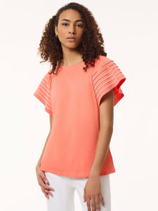 Flutter Short-Sleeve Top, Cotton Modal in the Color Coral Sun | Jones New York