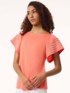 Flutter Short-Sleeve Top, Cotton Modal in the Color Coral Sun | Jones New York