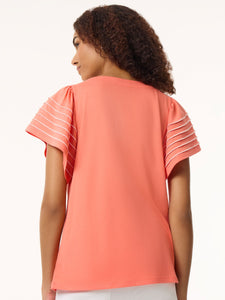 Flutter Short-Sleeve Top, Cotton Modal in the Color Coral Sun | Jones New York