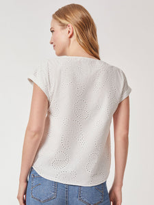 Jasper Crepe Button Detail Eyelet Blouse, NYC White | Meison Studio Presents Jones New York