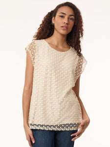 Drop Shoulder Top, Lafayette Lace in the Color Vintage Cream | Jones New York