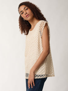 Plus Size Drop Shoulder Top, Lafayette Lace in the Color Vintage Cream | Jones New York