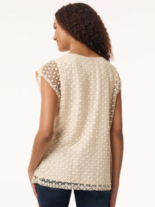 Plus Size Drop Shoulder Top, Lafayette Lace in the Color Vintage Cream | Jones New York