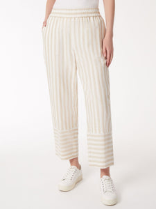 Striped Pull-On Drawstring Trousers, Natural/NYC White | Meison Studio Presents Jones New York