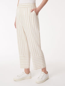 Striped Pull-On Drawstring Trousers, Natural/NYC White | Meison Studio Presents Jones New York