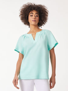 Solid Linen Blend Popover Blouse, Seafoam | Meison Studio Presents Jones New York