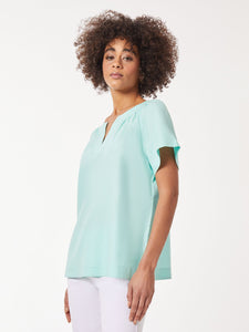 Solid Linen Blend Popover Blouse, Seafoam | Meison Studio Presents Jones New York