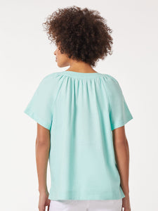 Plus Size Solid Linen Blend Popover Blouse, Seafoam | Meison Studio Presents Jones New York