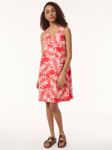 Sleeveless Trapeze Dress, Printed Linen in the Color Coral Sun Multi | Jones New York