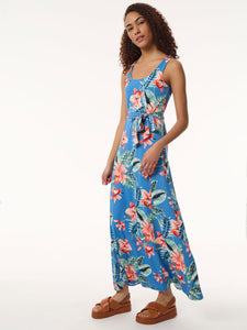 Maxi Tank Dress, Printed Moss Crepe in the Color Blue Lagoon Multi | Jones New York