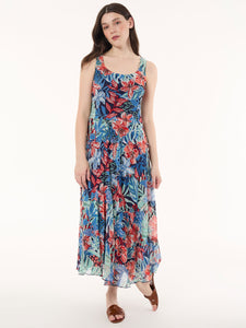 Maxi Multi-Tiered Dress, Printed Chiffon in the Color Pacific Navy Multi | Jones New York