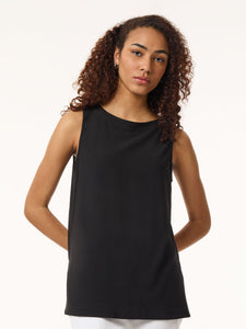 Classic Sleeveless Tunic With Side Slits, Solid Moss Crepe in the Color Jones Black | Jones New York